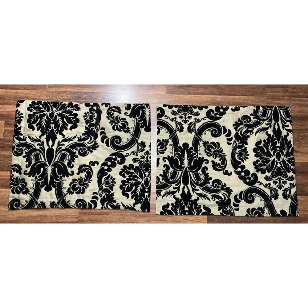 Pair Of Black & Tan Damask STANDARD Springmaid PillowCases 21in X 27in